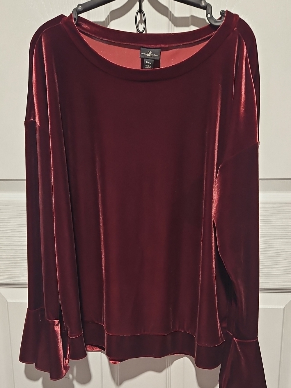 Worthington Velvet Long-Sleeve Top in Burgundy